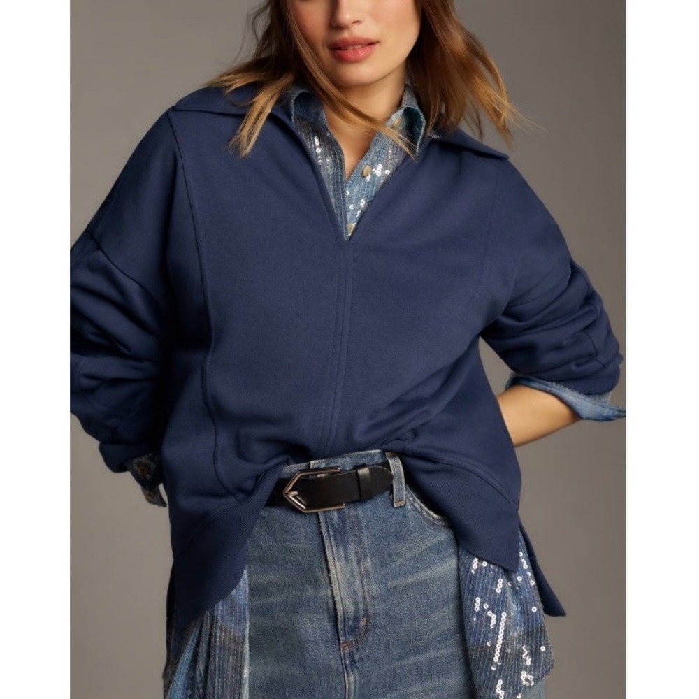 Anthropologie‎ PILCRO Pullover Johnny Collar Sweatshirt Long Sleeve Size Large